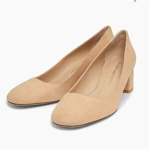 Stuart Weitzman Warm Nude Suede Mary Ann Block heels